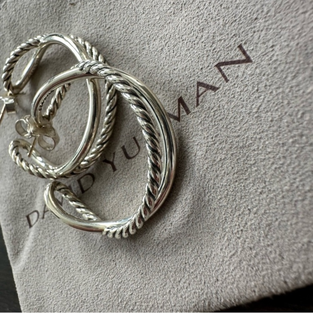 David Yurman Silver Hoop Earrings - Picture 5 of 6